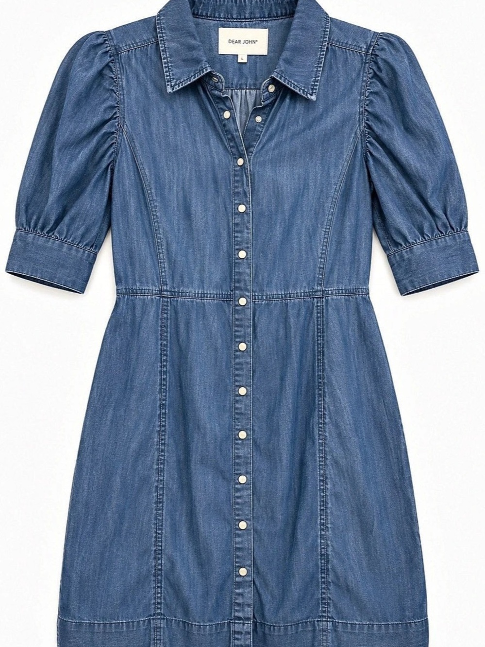 Dear John Denim Chambray Button Front Puff Sleeve Shirt Dress L